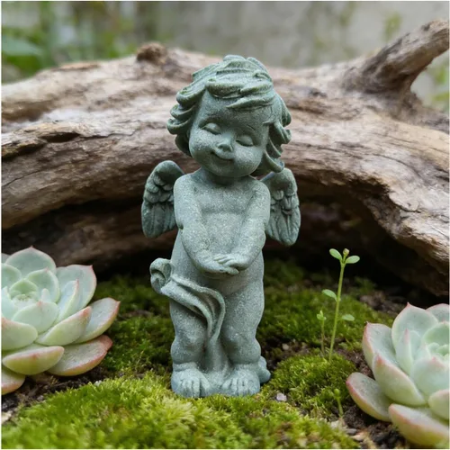 Vista 8 de livelyfish Estatua de ángel guardián, pequeña figura de querubín rezando, alas de arenisca, escultura de ángel para acuario, hogar, decoración