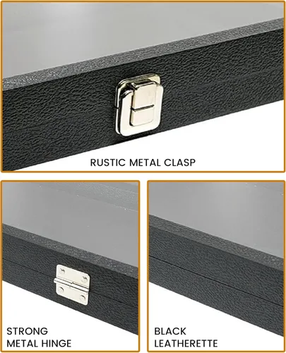 Vista 5 de Novel Box - Caja organizadora de joyas, cuero sintético negro, 6 x 3.75 x 2 pulgadas, caja de joyería de cristal de tamaño pequeño con tapa