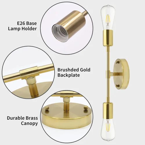 Vista 4 de Moderna lámpara de pared E26 con enchufe dorado cepillado, lámpara de pared de mediados de siglo, iluminación de techo para pasillo, sala de estar 2