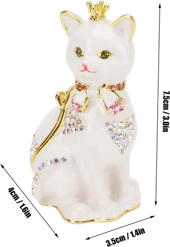 Vista 4 de Joyero con bisagras para gatos, diamantes de imitación brillantes, detalles finos pintados a mano, decoración de gato, caja de baratijas