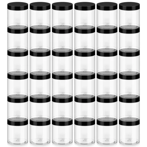 Vista 13 de Loretoy Paquete de 36 tarros de plástico de 1 onza con tapas, sin BPA, reutilizables, rellenables, recipientes de cosméticos transparentes