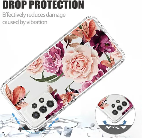 Vista 7 de Funda para Galaxy A52 5G/4G/Samsung A52 SM-A526, bonita funda protectora de cuerpo completo transparente con protector de pantalla de vidrio