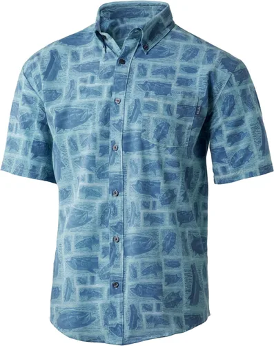 Vista 27 de HUK Camisa Kc Scott estampada Kona, camisa de rendimiento con botones de manga larga para hombre Fish Chaos - Blanco