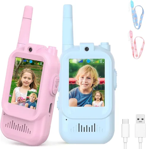 Vista 6 de Walkie Talkies de Video para Niños, Walkie Talkies Recargables para Niños Paquete de 2, Juguetes de Interior y Exterior para Juegos Fiestas