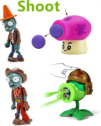 Vista 5 de JHESAO Juego de 7 figuras de acción de plantas y zombis, juego de juguetes de PVZ, serie 1, 2, grandes regalos para niños y fanáticos, cumpleaños