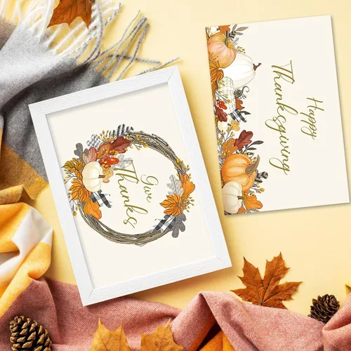 Vista 6 de AnyDesign Paquete de 36 tarjetas de felicitación de Acción de Gracias, tarjetas de felicitación de otoño a cuadros en blanco y negro con sobre