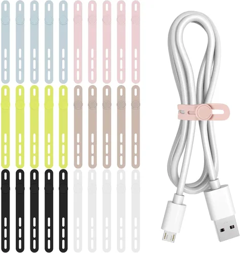 Vista 18 de Donruby 30 bridas de silicona para cables, reutilizables y lavables, con hebillas de bloqueo ajustables, correas de gestión de cables de alta