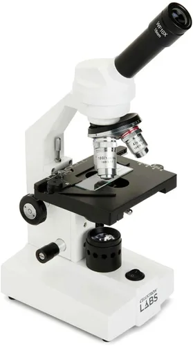 Vista 2 de Celestron Celestron Labs - Microscopio compuesto de cabeza monocular - Aumento de 40-2000x - Etapa mecánica ajustable - Incluye 2 oculares y 10