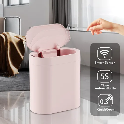 Vista 5 de SYNCVIBE Basurero de baño con tapa de 2 galones delgado con sensor de movimiento, cubo de basura de plástico automático estrecho para dormitorio