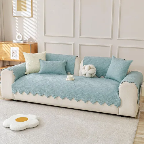 Vista 5 de vctops - Funda de sofá acolchada de algodón 100% estilo granja con bordado floral, funda de sofá antideslizante y suave, funda protectora de muebles