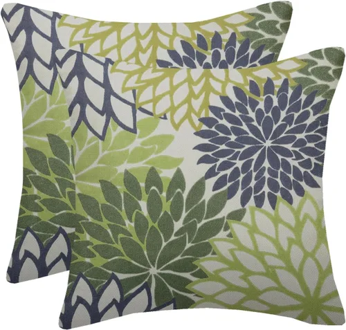 Vista 12 de Fundas de almohada azul marino verde 16x16 pulgadas, juego de 2 fundas de almohada rústicas, almohadas decorativas de aguamarina naranja floral
