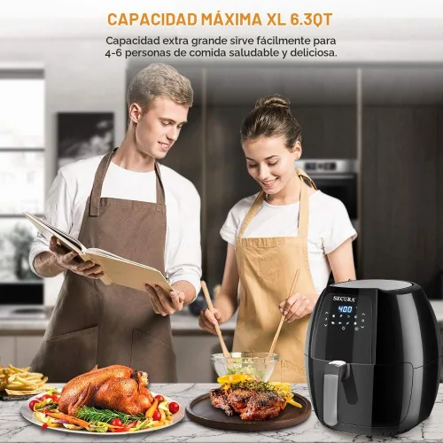 Vista 4 de Secura Freidora de aire máxima de 6.3 cuartos de galón, freidora digital de aire caliente de 1700 W Horno eléctrico 10 en 1 sin aceite