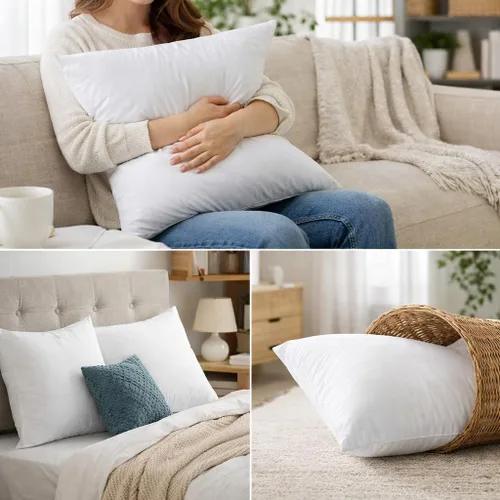 Vista 3 de Qeils Juego de 2 rellenos de almohada de 18 x 18 pulgadas, color blanco con funda de poliéster suave, insertos de almohada rectangulares cuadrados