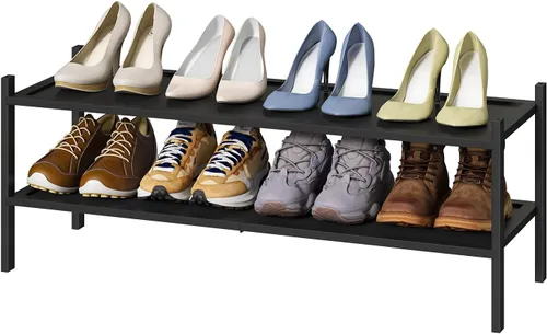 Vista 18 de kiplant Zapatero de bambú negro de 2 niveles, zapatero apilable de madera de bambú para armario, entrada y pasillo