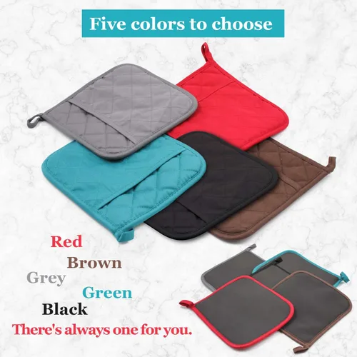 Vista 9 de Juego de 2 almohadillas de algodón y neopreno para horno, agarraderas con bolsillo de 8"x8.5", juego de almohadillas calientes de doble función