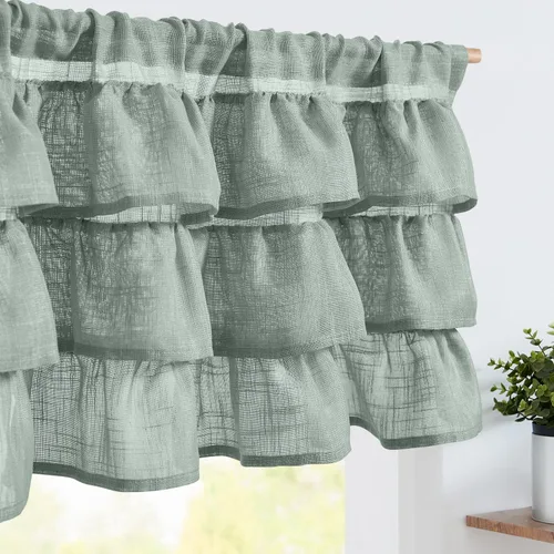 Vista 27 de jinchan Cortinas de cenefa para ventanas de 16 pulgadas, coloridos mini pompones, cenefa de cocina de granja, cenefa de gasa semitransparente
