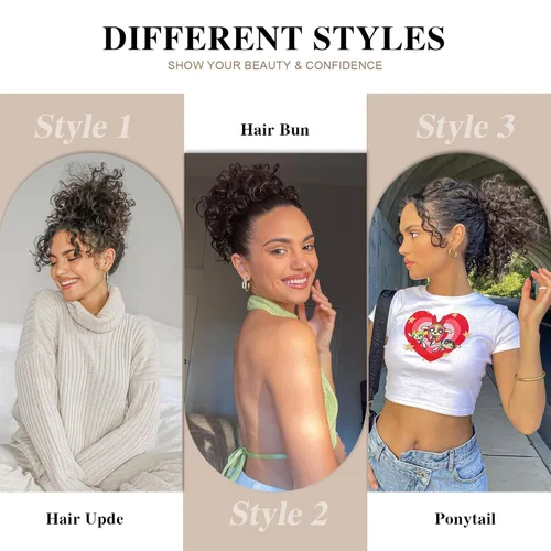 Vista 3 de Extensión de cola de caballo rizada con cordón para mujeres negras, extensión de cola de caballo con cordón, extensiones de cabello rizado