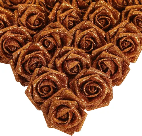 Vista 10 de IPOPU Rosas Negras con Purpurina, 50 PIEZAS Rosas Falsas con Purpurina Flores para Manualidades DIY Ramo de Boda Decoración de Casa y Fiesta (Negro)