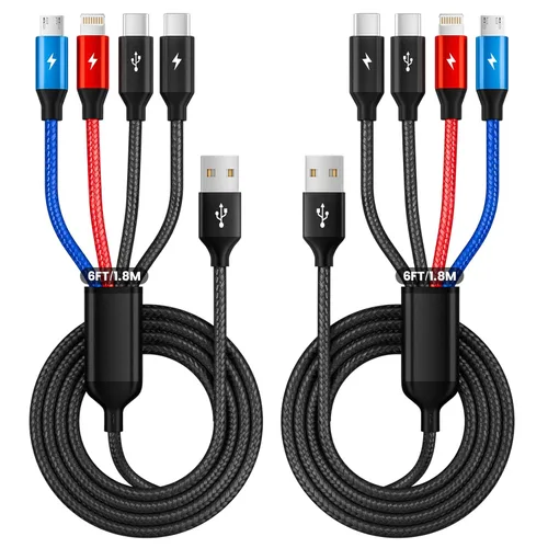 Vista 13 de Cable de carga USB C a 4 en 1 con doble puerto tipo C de 5 pies, cable de carga múltiple para múltiples dispositivos, cables USB con puerto