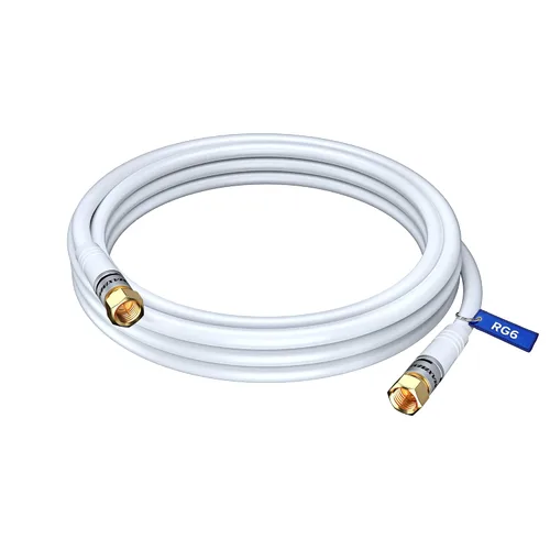 Vista 19 de Cable coaxial RG6, triple blindado, sin oxígeno, cable de cobre para TV, Internet y más, cable coaxial flexible de 1.5 pies, color blanco