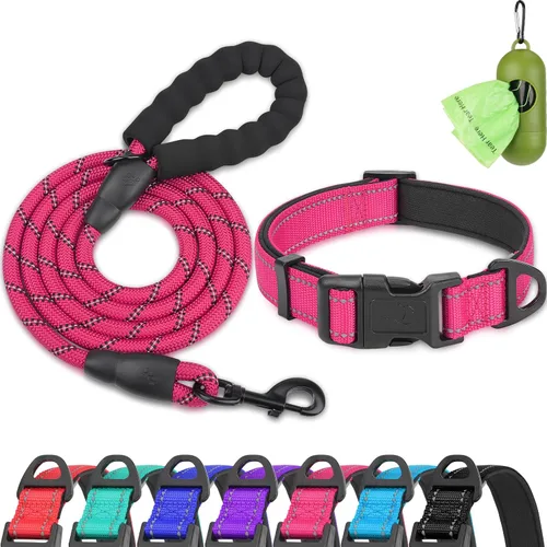 Vista 6 de Dynmeow - Juego de collar y correa reflectante para perro, correa de cuerda de escalada resistente de 6 pies con mango acolchado, collar ajustable
