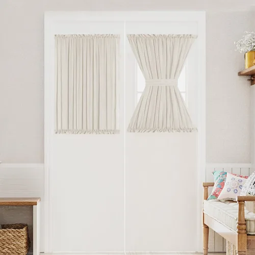 Vista 11 de Turquoize Elegantes cortinas de lino para puerta francesa, paneles de cortina de filtrado de luz, panel de lino con bolsillo para barra, panel