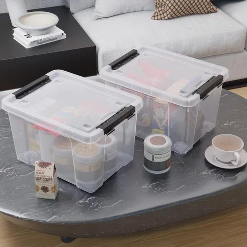 Vista 7 de Paquete de 4 cajas de almacenamiento de plástico de 22 cuartos de galón con ruedas, caja de almacenamiento transparente
