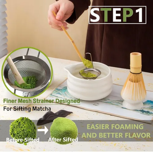 Vista 3 de Matcha Tools, soporte para batidor de matcha, soporte para batidor de Matcha Chasen, soporte de cerámica, cuenco de matcha, inicio de ceremonia