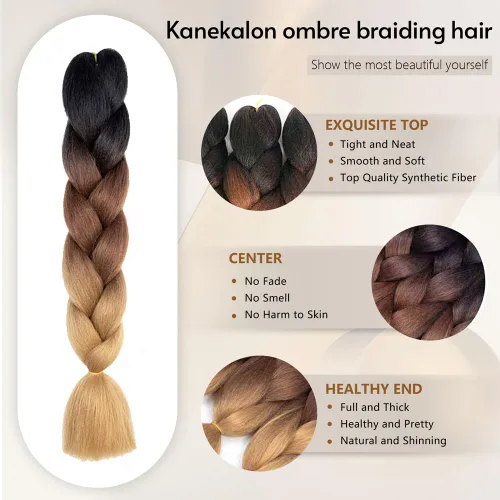 Vista 4 de 6 juegos de extensiones de cabello Kanekalon trenzado y sombreado, pelo de fibra sintética de alta temperatura de 24 pulgadas para trenzas crochet