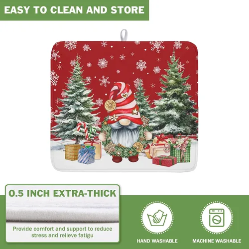 Vista 5 de Kawani Tapete de secado de platos de gnomo de Navidad para encimera de cocina, gnomos de Navidad, copos de nieve, almohadilla de secado de platos
