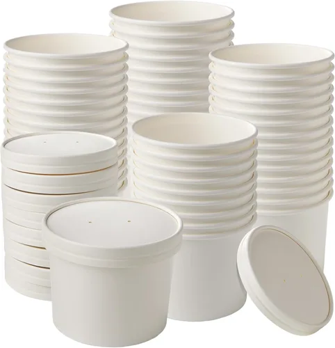Vista 13 de Vasos de papel para helado con tapas de papel, tazas de papel para sopa caliente/fría con tapas (blanco) (40, 8 onzas)