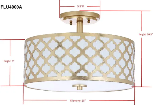 Vista 3 de SAFAVIEH Colección Kora Quatrefoil 3 - Lámpara empotrada de 15" Dorado