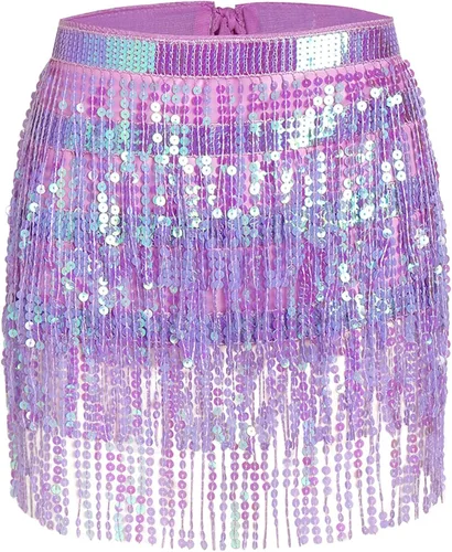Vista 2 de Falda de lentejuelas con flecos para mujer