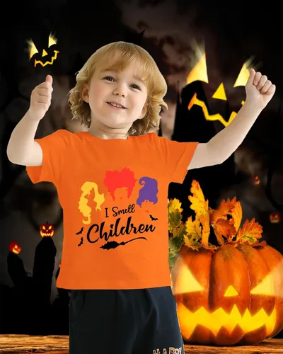 Vista 3 de CM-Kid Halloween Shirt for Toddler Boy Girl Pumpkin Skeleton Dino Short Sleeve Tshirt for Kids Cotton Tops 2-7 Years