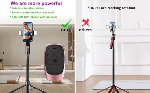 Vista 3 de Trípode extensible de seguimiento facial automático con luz, trípode giratorio 360, control de movimiento automático o manual, disparo de cámara