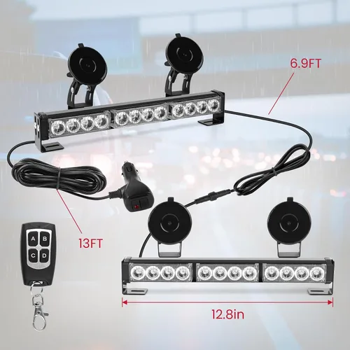Vista 8 de Barra de luces estroboscópicas ámbar y blanco para asesor de tráfico para vehículos, camiones, control remoto inalámbrico, 23 patrones de flash, 2
