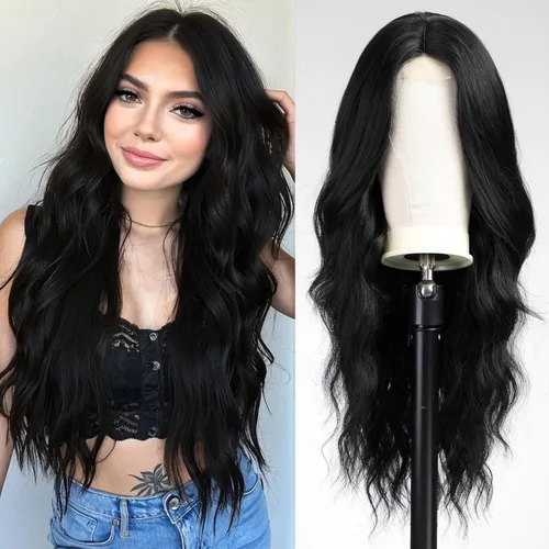 Vista 17 de Pelucas rubias cenizas para mujer, peluca larga recta en capas con flequillo, cabello sintético natural con raíces oscuras