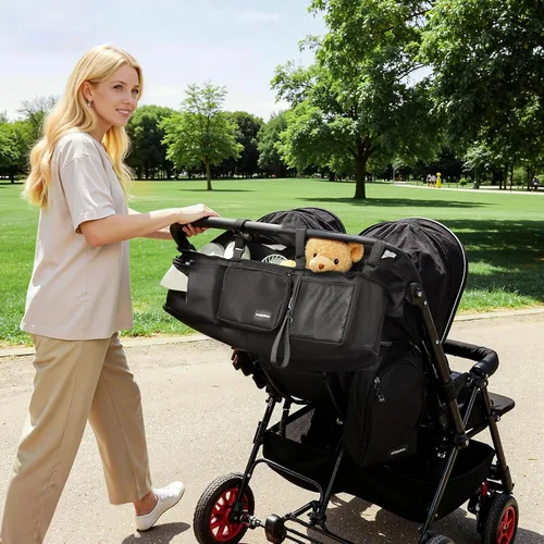 Vista 6 de Organizador de cochecito doble para Bob Duallie con 2 portavasos aislados y bolsa refrigeradora, Baby Jogger City Mini Gt2 Jeep Accesorios