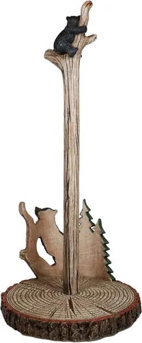 Vista 4 de Ebros Gift Naturaleza rústica Vida silvestre Bosque Cachorros de oso negro escalada en rama de árbol en bosque de pinos soporte dispensador de papel