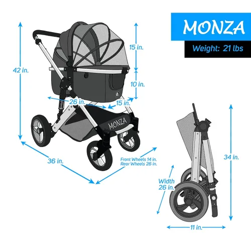 Vista 8 de Monza - Cochecito de lujo 3 en 1, transportador de viaje, asiento de coche para mascotas
