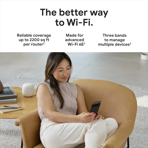 Vista 3 de Google Nest WiFi Pro - Wi-Fi 6E - Sistema Wi-Fi confiable para el hogar con velocidad rápida y cobertura para todo el hogar - WPS - Enrutador