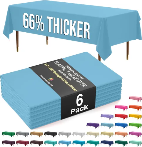 Vista 38 de Exquisite 66% Thicker Premium Plastic Table Cloth Rectangle Table Cover 0.5 Mil 6 Pack Aqua Table Cloth 54 Inch x 108 Inch Disposable Tablecloth