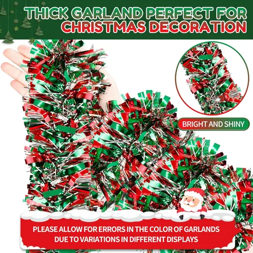Vista 3 de Guirnalda de oropel de Navidad de 50 pies, guirnalda gruesa de oropel para decoración del árbol de Navidad, guirnalda metálica trenzada de oropel