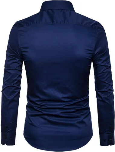 Vista 3 de LOCALMODE Camisa de negocios de algodón ajustada para hombre, manga larga, con botones