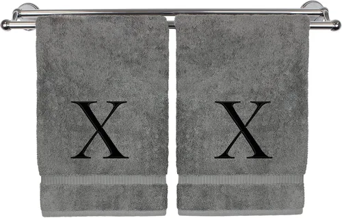 Vista 212 de Toalla de mano monogramada, regalo personalizado, juego de 2 - Toalla bordada con letra de bloque dorada - Extra absorbente 100% algodón turco
