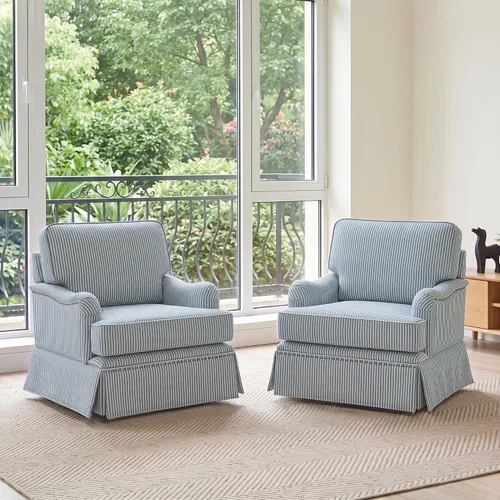 Vista 43 de Silla decorativa giratoria con otomana de almacenamiento, gris a rayas