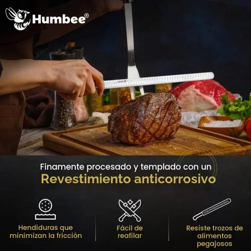 Vista 5 de Juego de cuchillo de trinchar de 10 pulgadas y tenedor de 9 pulgadas, hoja de acero inoxidable afilada con mango de agarre de espiga completa, borde