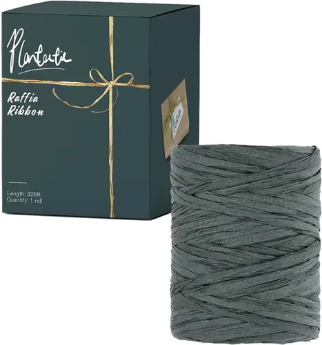 Vista 8 de Cinta de papel de rafia para envolver regalos/decoración de bricolaje, 328 pies 1 rollo (verde oscuro)