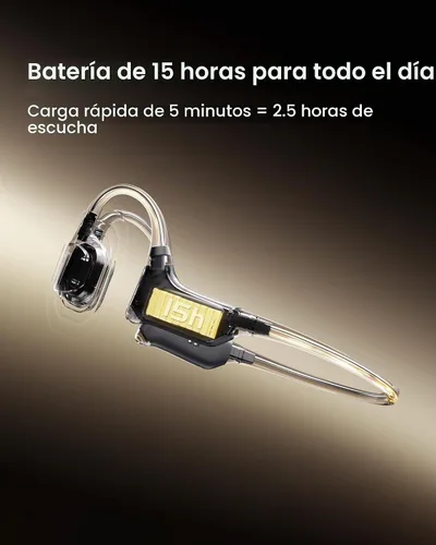Vista 4 de mojawa Purra Run Auriculares de Conducción Ósea para Deporte, Auriculares de Oreja Abierta con Bluetooth y Micrófono, Resistente al Agua IP67, Bajo