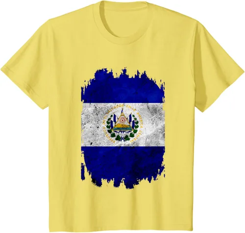 Vista 4 de Camiseta con bandera de El Salvador de El Salvador con diseño de bandera de El Salvador, Negro, S